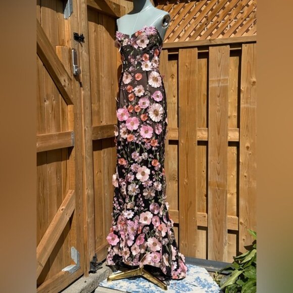 🆕 BRONX & BANCO 🧿 NWOT Jasmine Floral-Appliqued Gown, Black Multi - Sz L US 8 - Picture 10 of 16